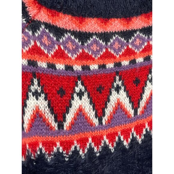 Gap Kids Fuzzy Fair Isle Sweater Dress Blue Red Knit Long Sleeve Winter Cozy - Picture 7 of 12